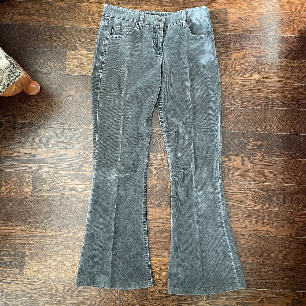 Theory Distressed Gray Corduroy Flare Pants-Size 0